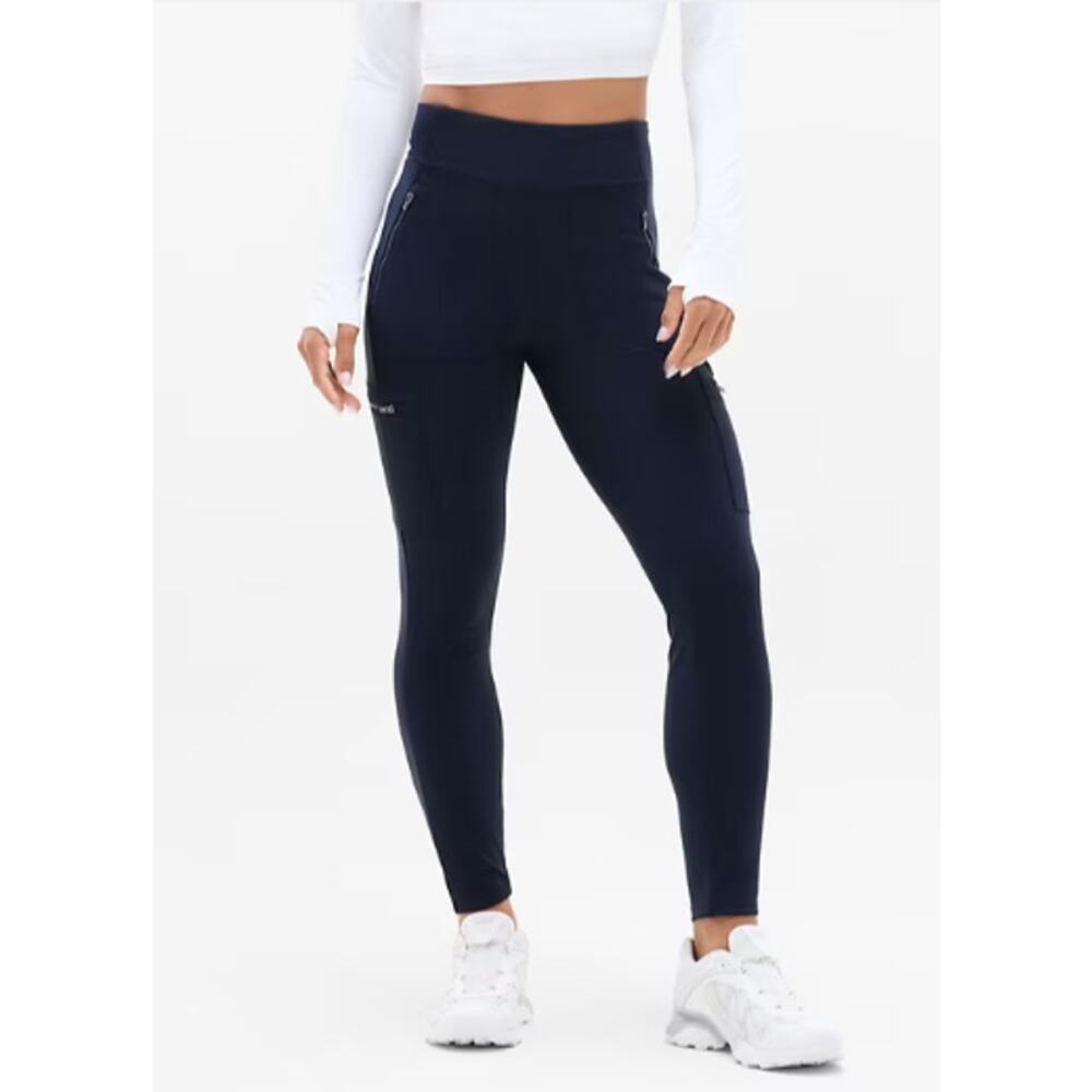 Athleta 10 TALL Headlands Hybrid High Rise Cargo Legging pant navy blue stretch